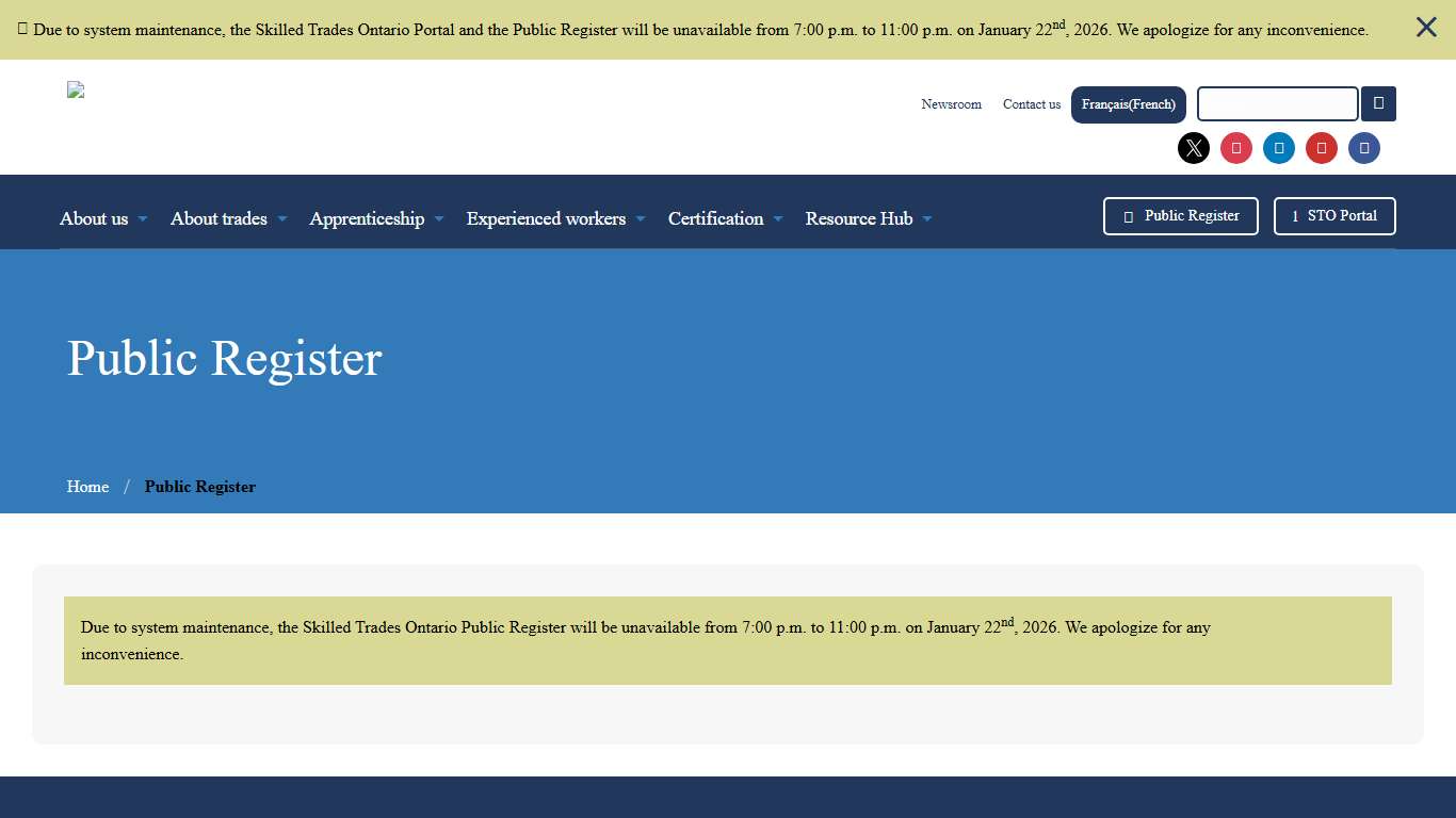 Public Register - Skilled Trades Ontario